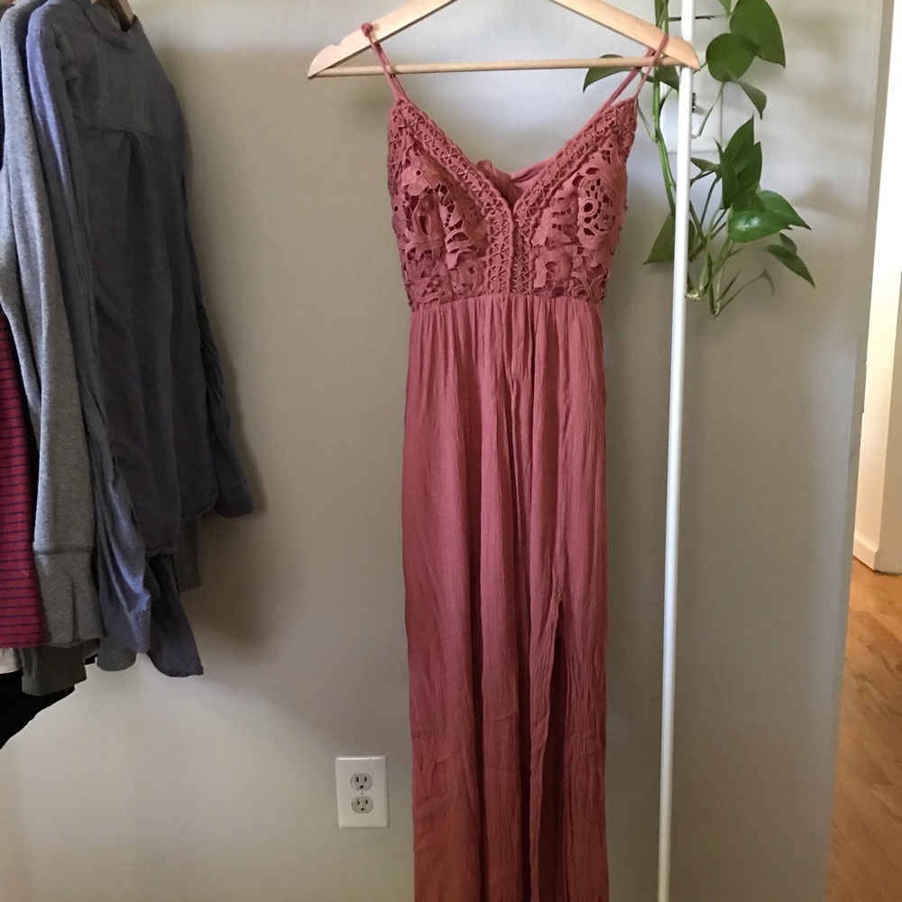 Strappy tie back lace coral dress